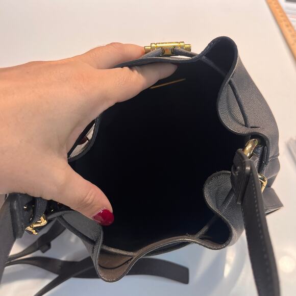 Furla Corona Gray Leather Gold-tone Metal Drawstring Bucket Handbag - Picture 8 of 11